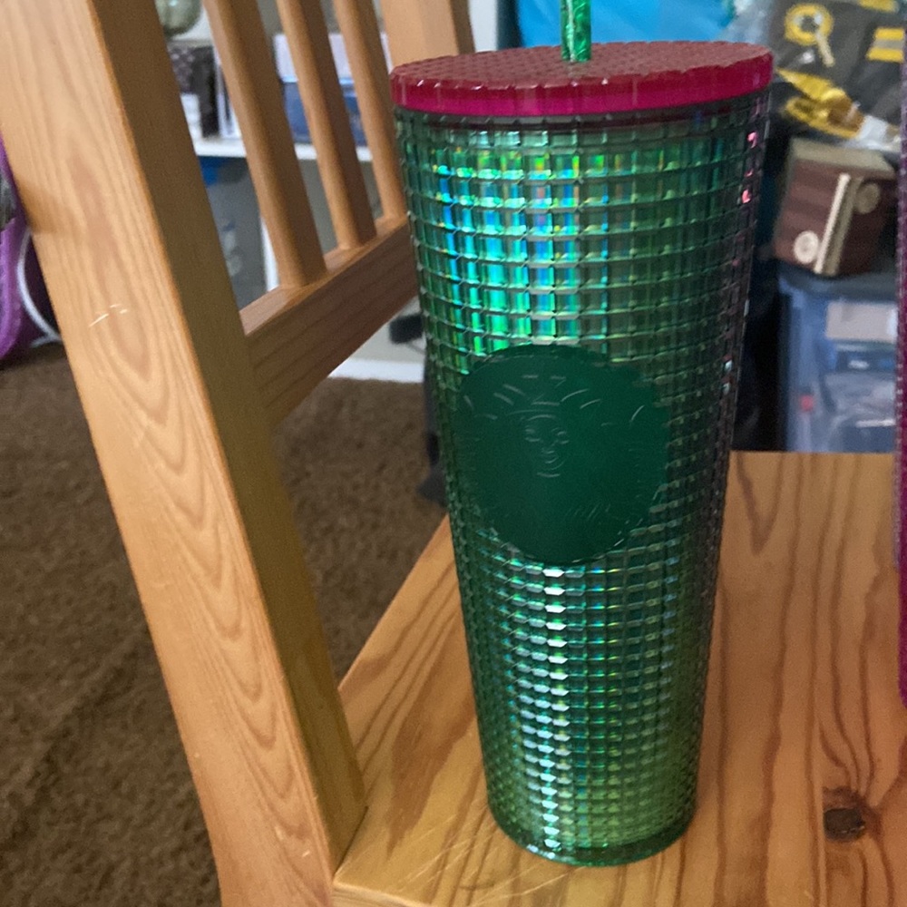 Starbucks 2023 Spring Watermelon Iridescent Grid Green Pink Cup Tumbler 24oz
